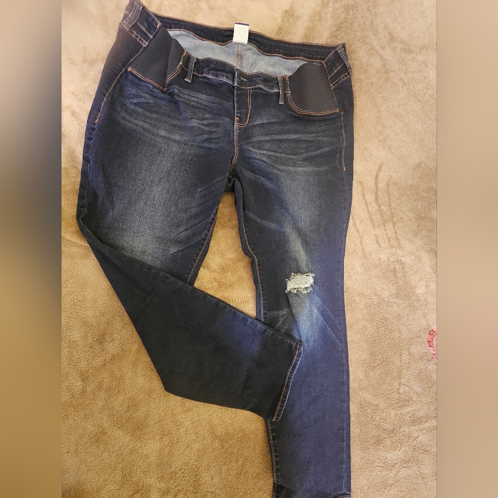 Old Navy Dark Blue/Black Maternity Jeggings with Knee Rip